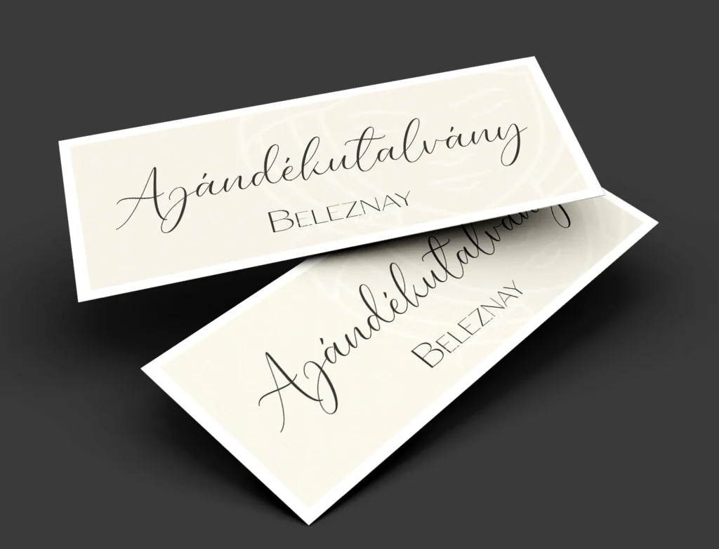 Beleznay Skincare Clinic krémszínű elegáns ajándékutalvány szürke háttérrel